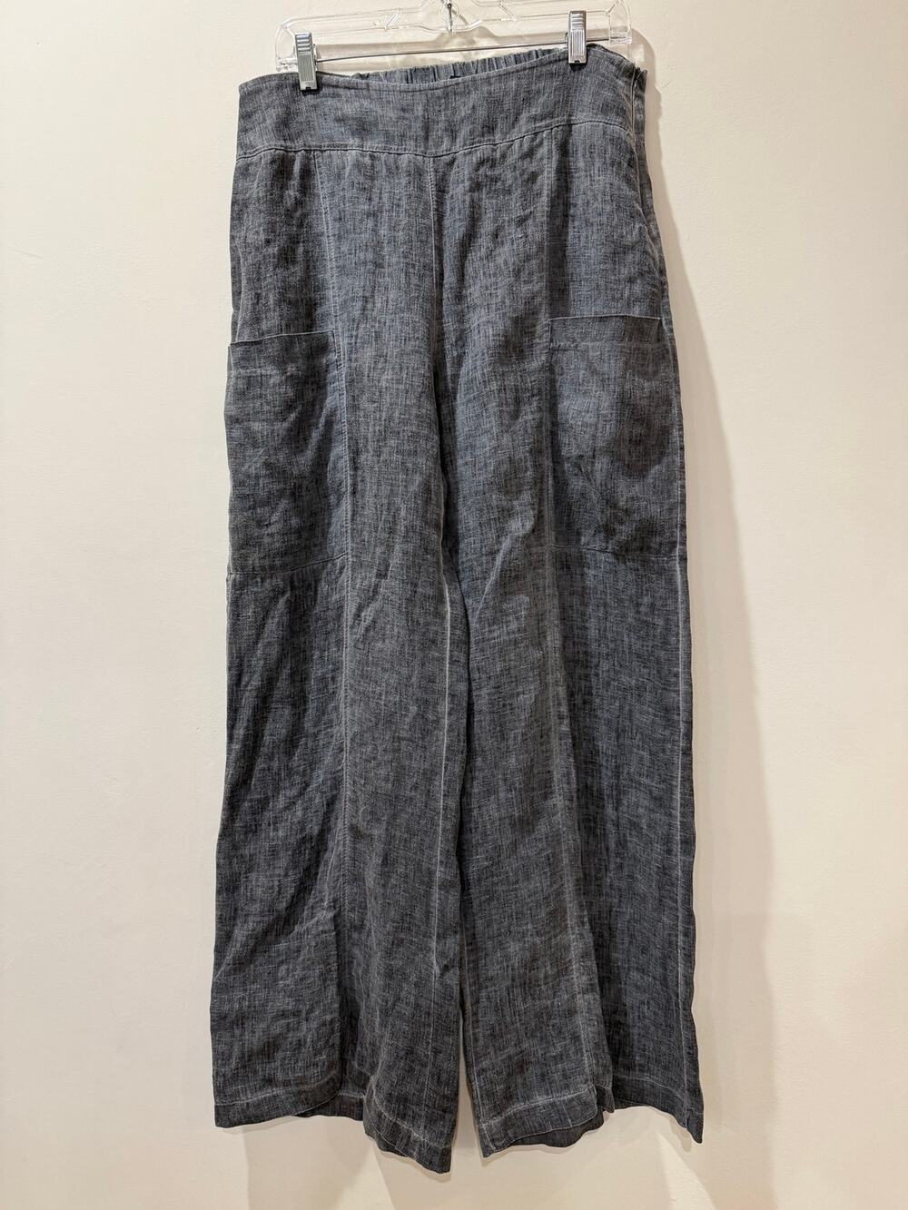 Inizio Italy 100% Linen Wideleg pants Grey Large Relaxed Natural Fiber